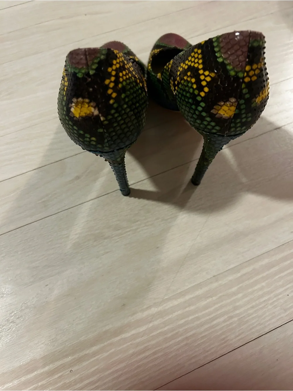 Dior Multicolor Snakeskin Pointed Toe Pumps in Yellow, Green & Pink. Size 38